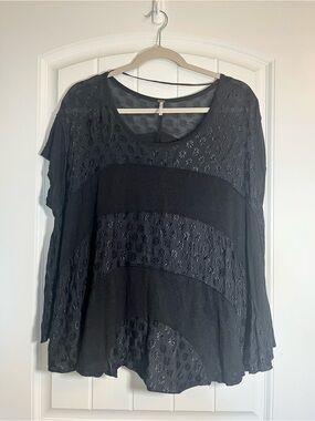 Free People Black Sheer Floral Eyelet Top